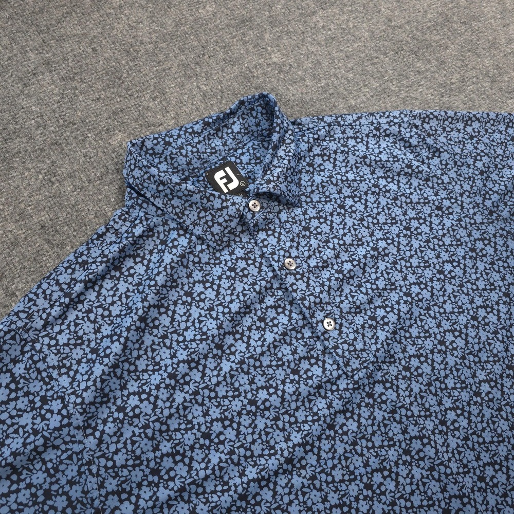 FootJoy Polo Shirt Mens Large Blue Floral AOP Print Performance Golf Stretch